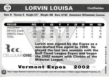 2002 Grandstand Vermont Expos #NNO Lorvin Louisa Back