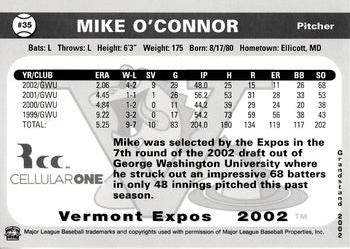 2002 Grandstand Vermont Expos #NNO Mike O'Connor Back