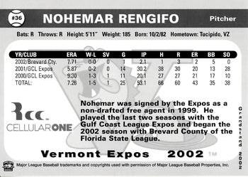 2002 Grandstand Vermont Expos #NNO Nohemar Rengifo Back