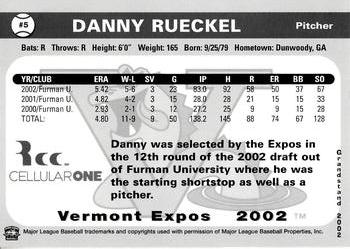2002 Grandstand Vermont Expos #NNO Danny Rueckel Back