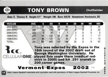2002 Grandstand Vermont Expos #NNO Tony Brown Back
