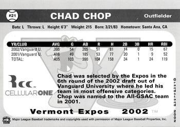 2002 Grandstand Vermont Expos #NNO Chad Chop Back