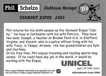 2003 Grandstand Vermont Expos #NNO Phil Schelzo Back