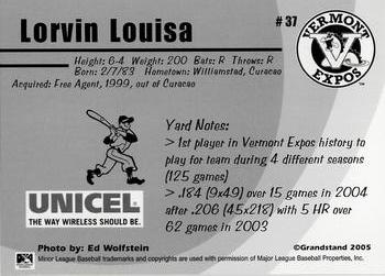 2005 Grandstand Vermont Expos #NNO Lorvin Louisa Back