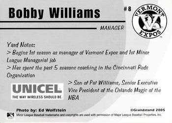 2005 Grandstand Vermont Expos #NNO Bobby Williams Back