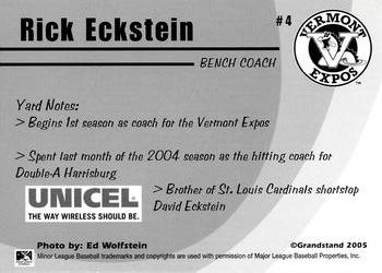2005 Grandstand Vermont Expos #NNO Rick Eckstein Back