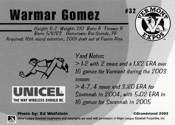 2005 Grandstand Vermont Expos #NNO Warmar Gomez Back