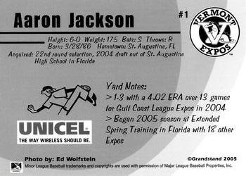 2005 Grandstand Vermont Expos #NNO Aaron Jackson Back