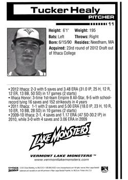 2012 Choice Vermont Lake Monsters #11 Tucker Healy Back
