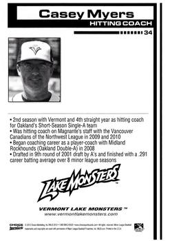 2012 Choice Vermont Lake Monsters #34 Casey Myers Back