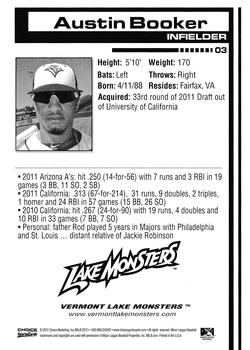 2012 Choice Vermont Lake Monsters #3 Austin Booker Back