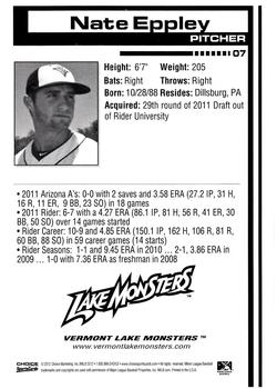 2012 Choice Vermont Lake Monsters #7 Nate Eppley Back