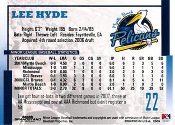 2009 Grandstand Myrtle Beach Pelicans #NNO Lee Hyde Back