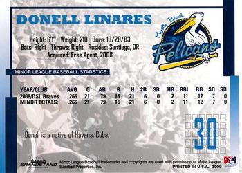 2009 Grandstand Myrtle Beach Pelicans #NNO Donell Linares Back