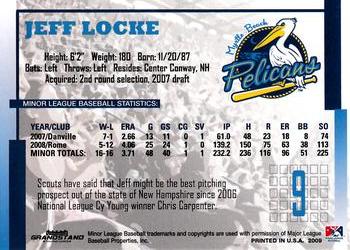 2009 Grandstand Myrtle Beach Pelicans #NNO Jeff Locke Back