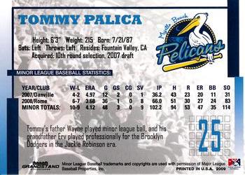 2009 Grandstand Myrtle Beach Pelicans #NNO Tommy Palica Back