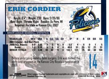 2009 Grandstand Myrtle Beach Pelicans #NNO Erik Cordier Back