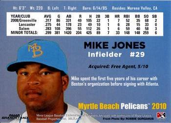 2010 Grandstand Myrtle Beach Pelicans #NNO Mike Jones Back