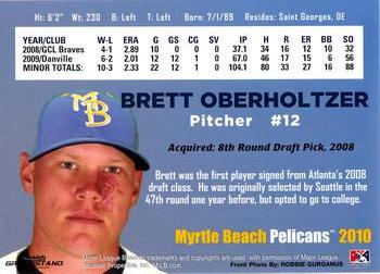 2010 Grandstand Myrtle Beach Pelicans #NNO Brett Oberholtzer Back