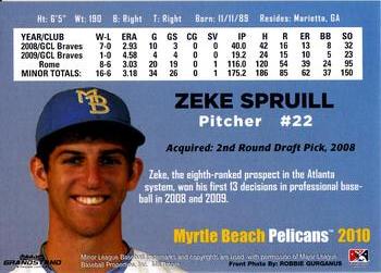 2010 Grandstand Myrtle Beach Pelicans #NNO Zeke Spruill Back