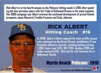 2010 Grandstand Myrtle Beach Pelicans #NNO Rick Albert Back
