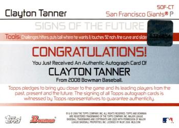 2008 Bowman - Signs of the Future #SOF-CT Clayton Tanner Back