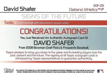 2008 Bowman - Signs of the Future #SOF-DS David Shafer Back