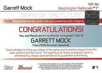 2008 Bowman - Signs of the Future #SOF-GM Garrett Mock Back