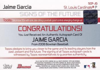 2008 Bowman - Signs of the Future #SOF-JG Jaime Garcia Back
