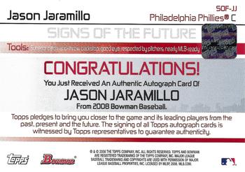 2008 Bowman - Signs of the Future #SOF-JJ Jason Jaramillo Back