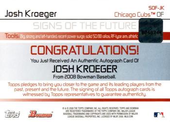 2008 Bowman - Signs of the Future #SOF-JK Josh Kroeger Back
