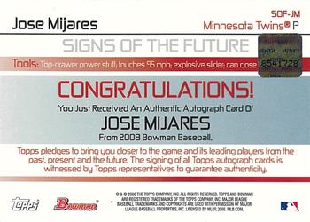 2008 Bowman - Signs of the Future #SOF-JM Jose Mijares Back