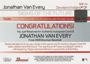2008 Bowman - Signs of the Future #SOF-JV Jonathan Van Every Back