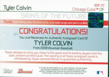 2008 Bowman - Signs of the Future #SOF-TC Tyler Colvin Back