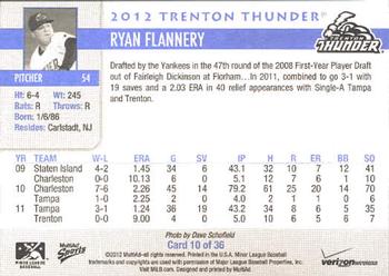 2012 MultiAd Verizon Trenton Thunder #10 Ryan Flannery Back