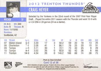 2012 MultiAd Verizon Trenton Thunder #12 Craig Heyer Back