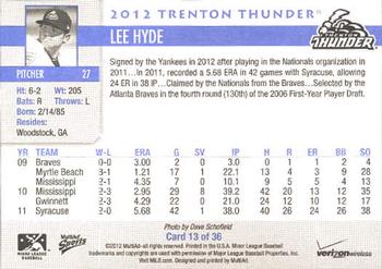 2012 MultiAd Verizon Trenton Thunder #13 Lee Hyde Back