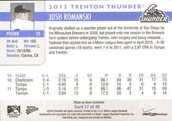 2012 MultiAd Verizon Trenton Thunder #17 Josh Romanski Back
