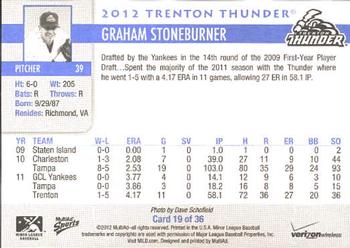 2012 MultiAd Verizon Trenton Thunder #19 Graham Stoneburner Back
