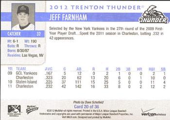 2012 MultiAd Verizon Trenton Thunder #20 Jeff Farnham Back