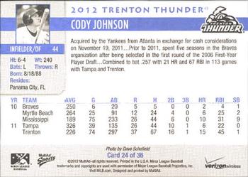 2012 MultiAd Verizon Trenton Thunder #24 Cody Johnson Back