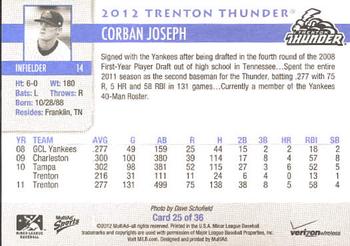 2012 MultiAd Verizon Trenton Thunder #25 Corban Joseph Back