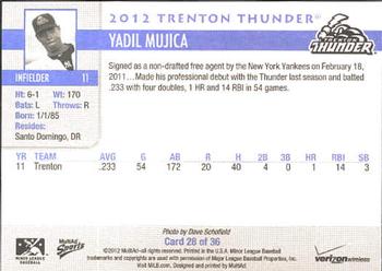 2012 MultiAd Verizon Trenton Thunder #28 Yadil Mujica Back
