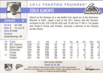 2012 MultiAd Verizon Trenton Thunder #32 Zoilo Almonte Back