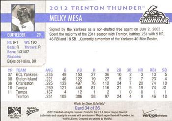 2012 MultiAd Verizon Trenton Thunder #34 Melky Mesa Back