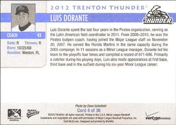 2012 MultiAd Verizon Trenton Thunder #4 Luis Dorante Back