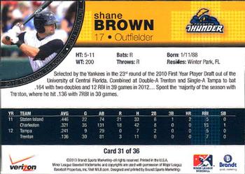 2013 Brandt Verizon Trenton Thunder #31 Shane Brown Back