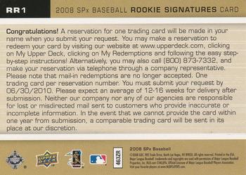 2008 SPx - Mystery Rookie Redemptions #RR1 Jay Bruce Back