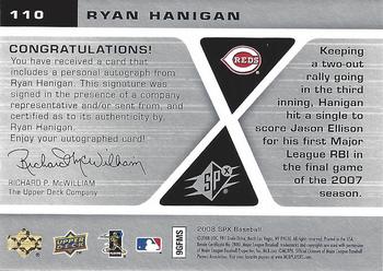 2008 SPx - Rookie Signatures Silver #110 Ryan Hanigan Back