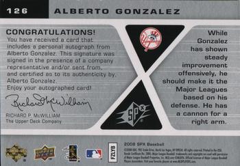2008 SPx - Rookie Signatures Silver #126 Alberto Gonzalez Back